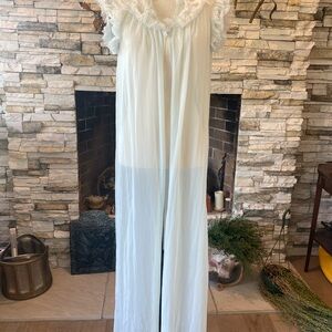 Vtg Henson Pale Blue Sheer Chiffon Peignoir Accent Robe Med 32 Long Ruffled USA